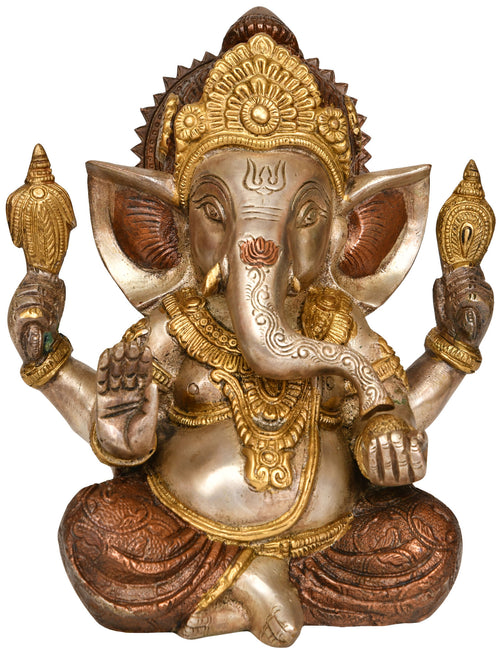 8" Handmade Brass Ganesha Idol Eating Modaka Blessing Statue