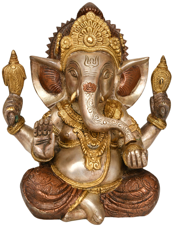 8" Handmade Brass Ganesha Idol Eating Modaka Blessing Statue