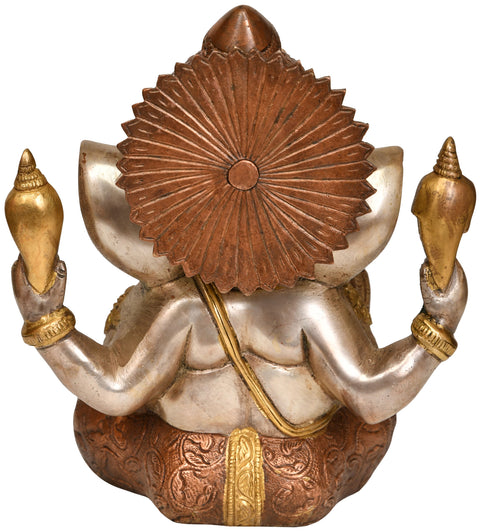8" Blessing Lord Ganesha Idol Eating Modaka | Handmade Brass Statue | Made in India