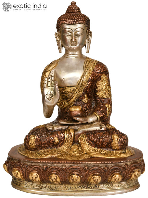 9" Brass Lord Buddha in Vitark Mudra Handmade Statue