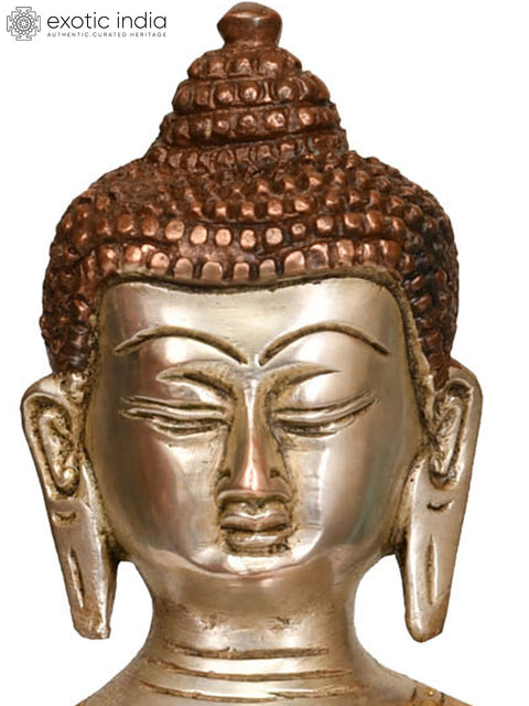 9" Tibetan Buddhist Lord Buddha in Vitark Mudra -Robe Decorated with Life Scenes In Brass | Handmade | Made In India
