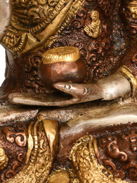 9" Tibetan Buddhist Lord Buddha in Vitark Mudra -Robe Decorated with Life Scenes In Brass | Handmade | Made In India