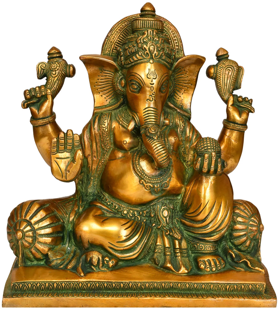 10" Blessing Lord Ganesha Brass Statue Handmade
