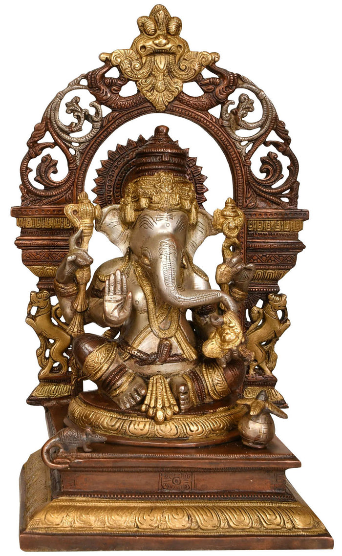 15" Handmade Lord Ganesha with Prabhavali Brass Statue
