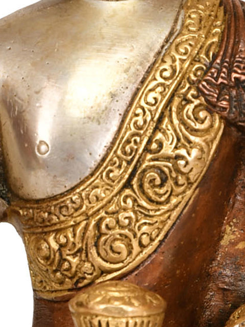 8" Meditating Lord Buddha with Pindapatra -Tibetan Buddhist In Brass | Handmade | Made In India