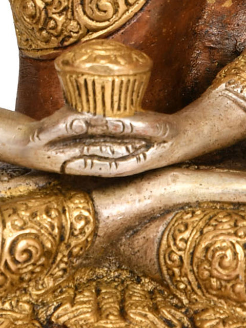 8" Meditating Lord Buddha with Pindapatra -Tibetan Buddhist In Brass | Handmade | Made In India