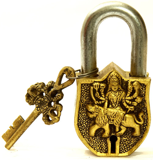 Goddess Durga Brass Temple Lock for Pooja