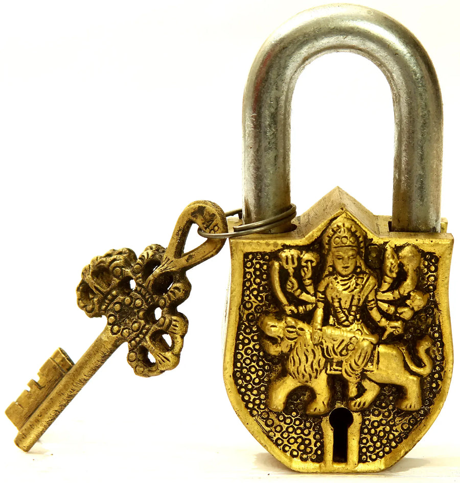 Goddess Durga Brass Temple Lock for Pooja