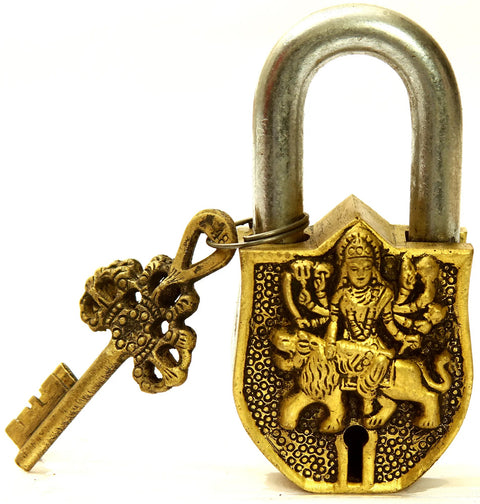 Goddess Durga Temple Lock in Brass