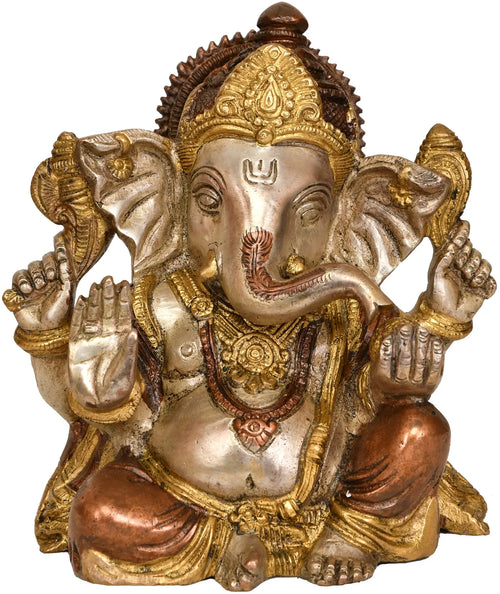 6" Brass Lord Ganesha Handmade Statue in Ashirwad Mudra