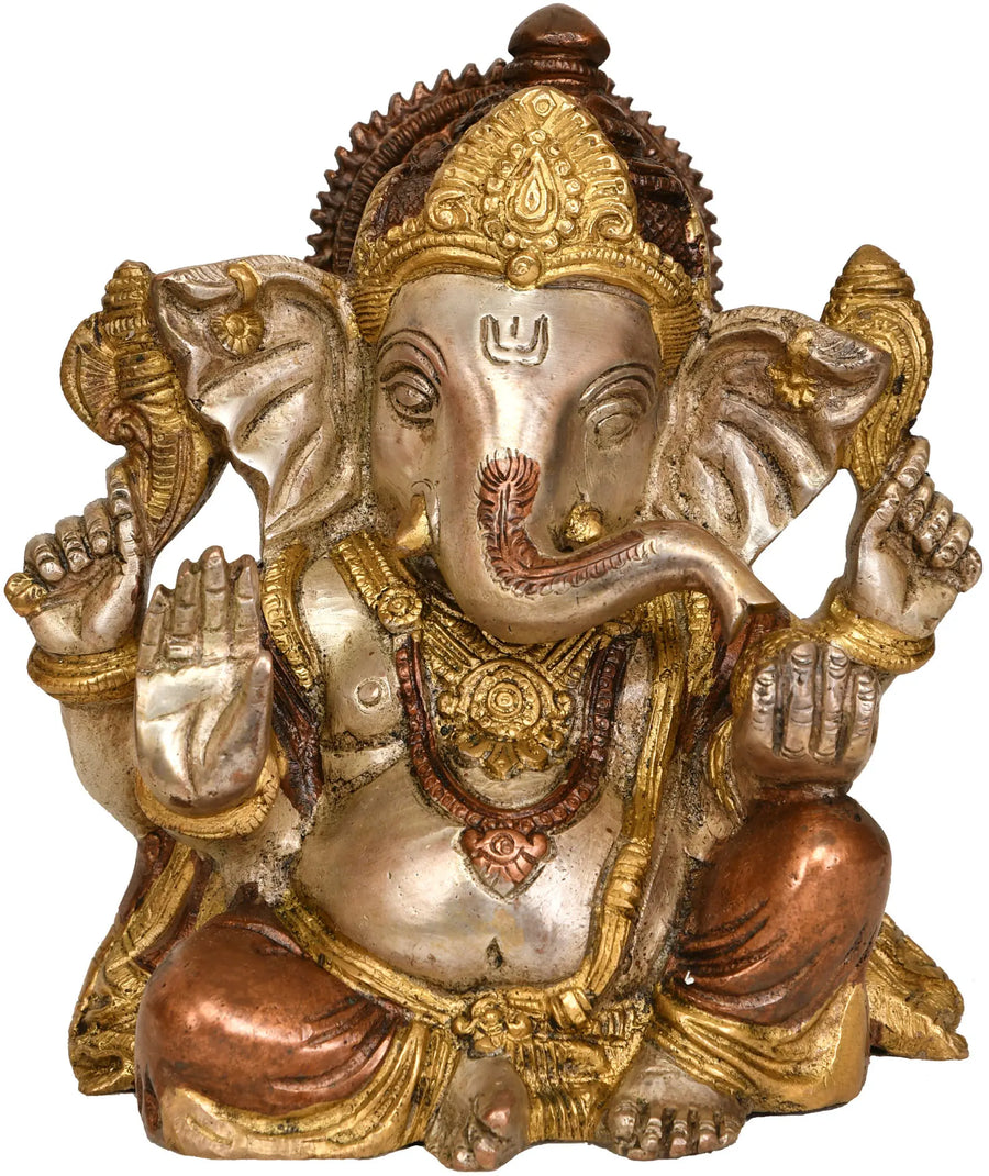 6" Brass Lord Ganesha Handmade Statue in Ashirwad Mudra