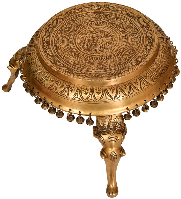 Brass Chowki with Ghungroos and Elephant Legs Statue