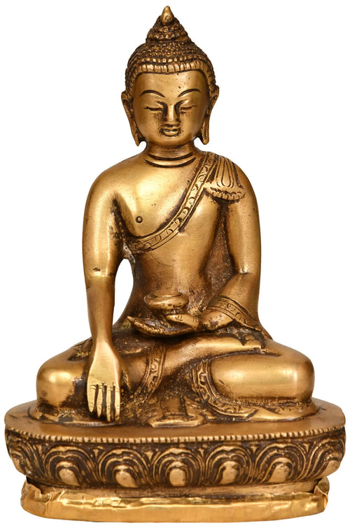 5" Tibetan Buddhist Lord Buddha Brass Idol in Bhumi Sparsha Mudra