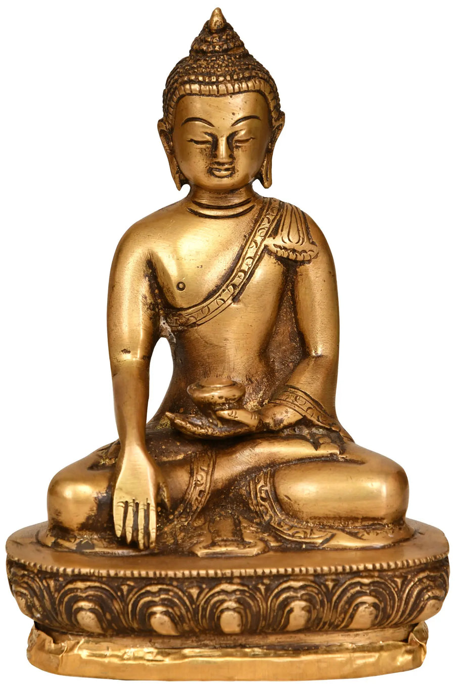 5" Tibetan Buddhist Lord Buddha Brass Idol in Bhumi Sparsha Mudra