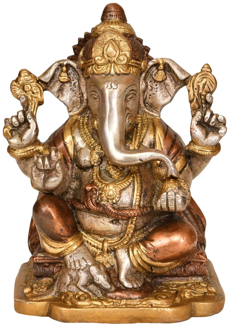 6" Lord Ganesha Handmade Brass Statue for Pooja