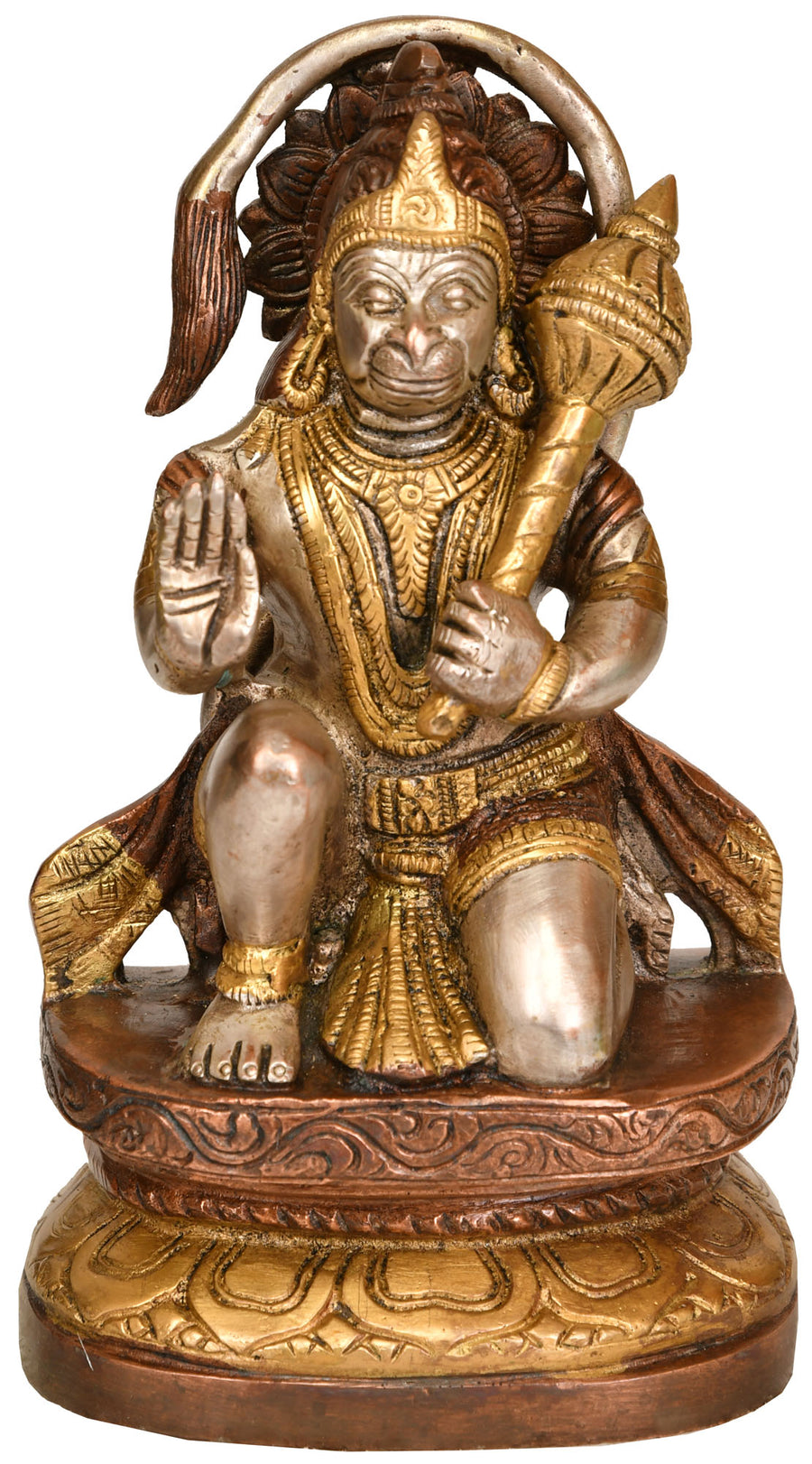 7" Handmade Lord Hanuman Ashirwad Mudra Brass Statue