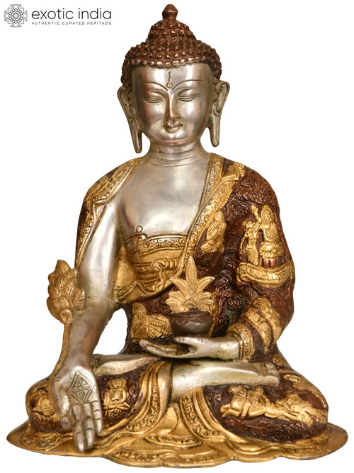 11" Handmade Tibetan Buddhist Medicine Buddha Brass Statue
