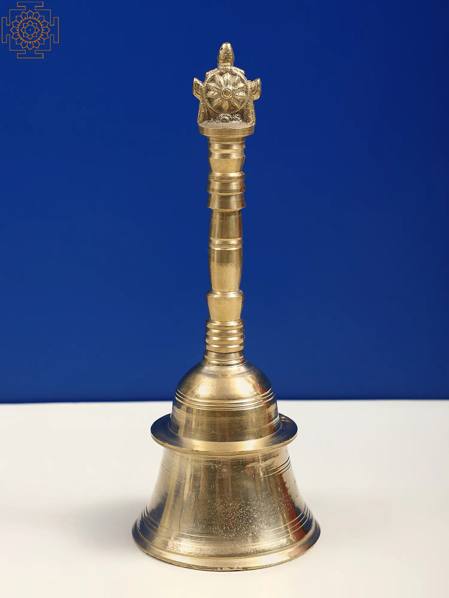 Brass Vaishnava Handheld Bell with Conch and Chakra for Pooja