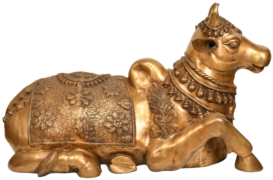 36" Nandi Bull Brass Statue - Lord Shiva's Sacred Vehicle Handmade