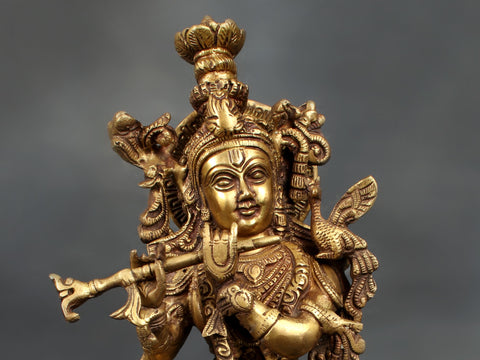 18" Brass Lord Krishna Statue Playing Flute