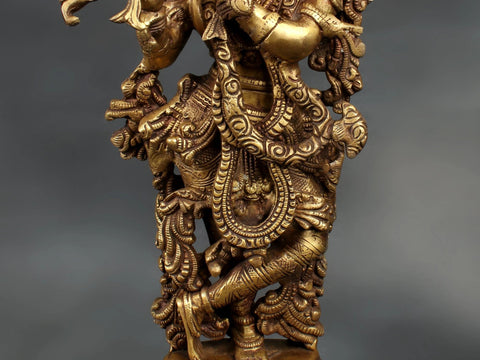 18" Brass Lord Krishna Statue Playing Flute