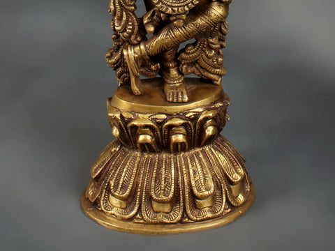 18" Brass Lord Krishna Statue Playing Flute