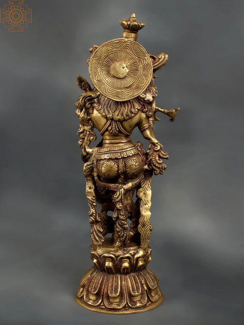 18" Brass Lord Krishna Statue Playing Flute