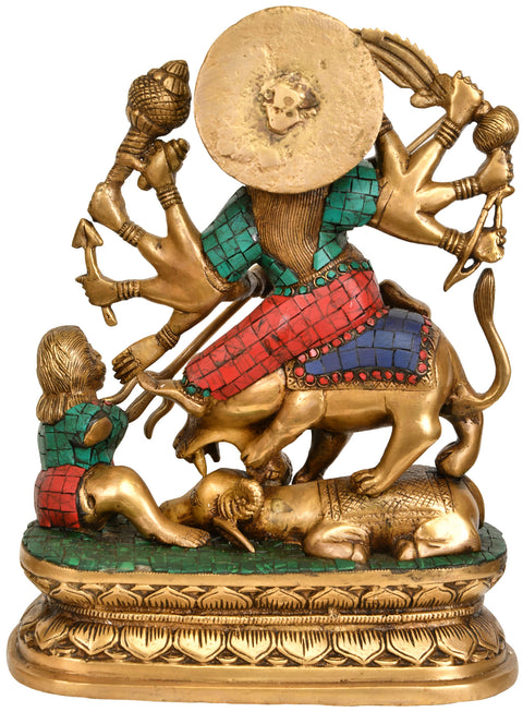 13" Mahishasura-Mardini Goddess Durga In Brass | Handmade | Made In India