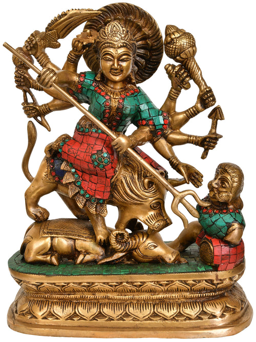 13" Mahishasura-Mardini Goddess Durga Brass Statue Handmade