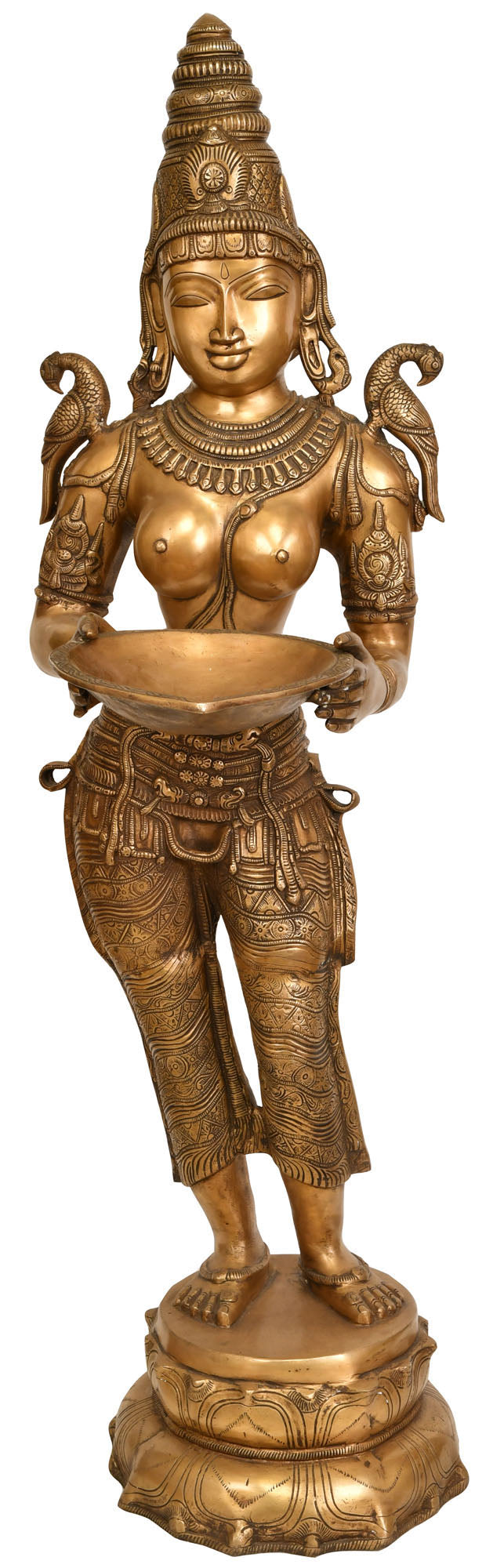 45" Handmade Brass Deepalakshmi with Parrot Statue