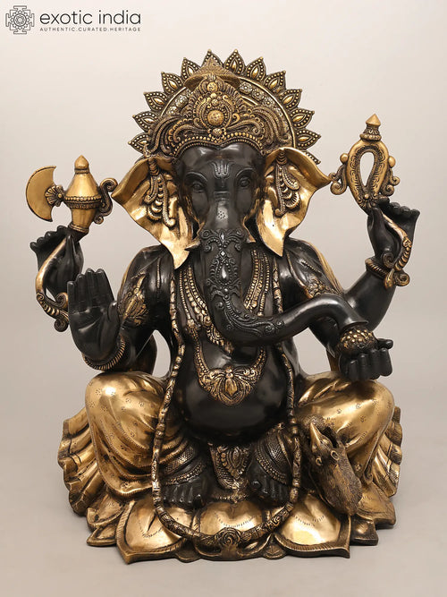 29" Large Chaturbhuja Lord Ganesha Brass Statue Handmade