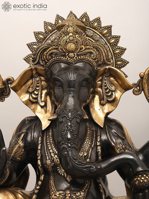 29" Large Size Chaturbhuja Lord Ganesha In Brass | Handmade | Made In India