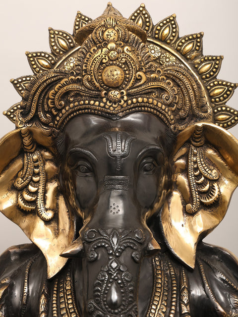 29" Large Size Chaturbhuja Lord Ganesha In Brass | Handmade | Made In India
