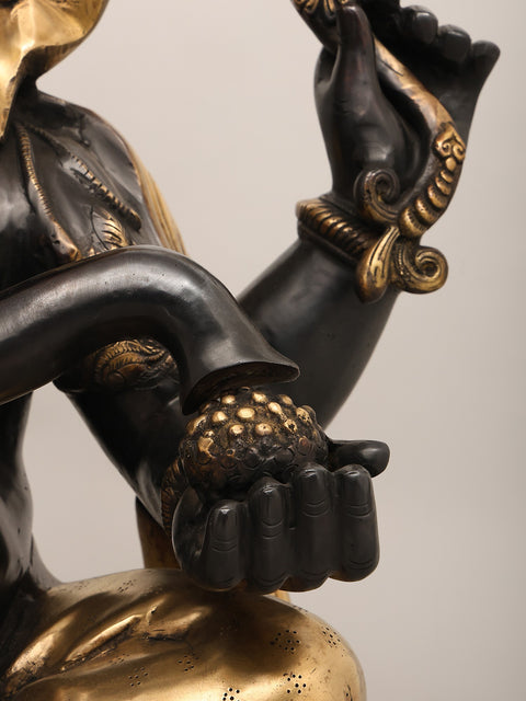 29" Large Size Chaturbhuja Lord Ganesha In Brass | Handmade | Made In India