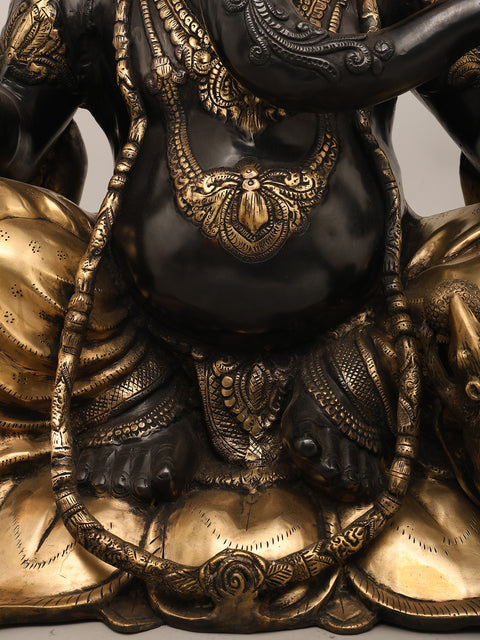 29" Large Size Chaturbhuja Lord Ganesha In Brass | Handmade | Made In India