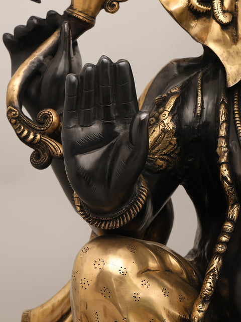 29" Large Size Chaturbhuja Lord Ganesha In Brass | Handmade | Made In India