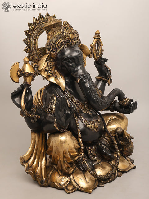 29" Large Size Chaturbhuja Lord Ganesha In Brass | Handmade | Made In India