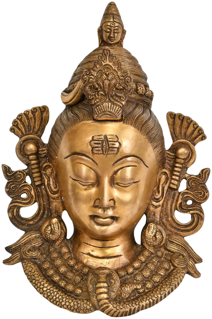 10" Lord Shiva Wall Hanging Mask In Brass | Handmade | Made In India