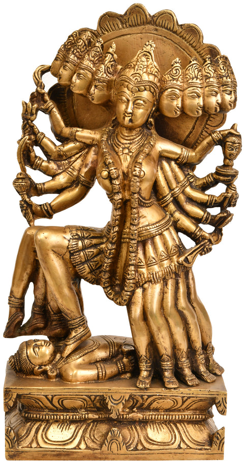 16" Ten Headed Goddess Kali Brass Statue | Handmade | Made In India