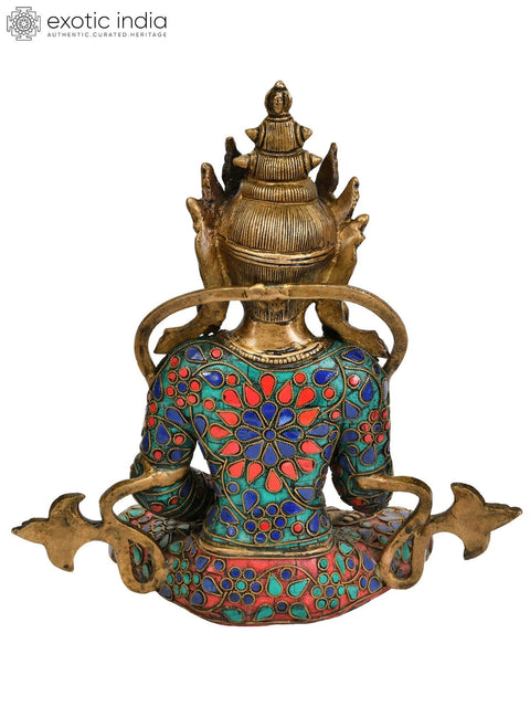 10" Buddhist Deity Crowned Buddha Preaching His Dharma | Handmade Brass Statue | Made in India