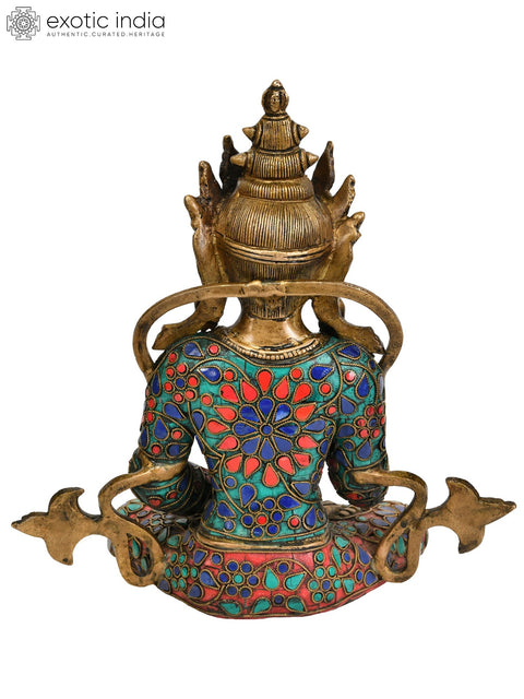 10" Buddhist Deity Crowned Buddha Preaching His Dharma | Handmade Brass Statue | Made in India