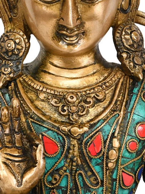 10" Buddhist Deity Crowned Buddha Preaching His Dharma | Handmade Brass Statue | Made in India