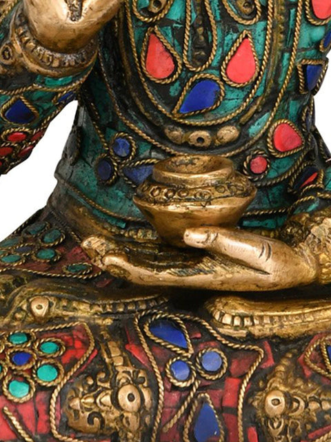 10" Buddhist Deity Crowned Buddha Preaching His Dharma | Handmade Brass Statue | Made in India