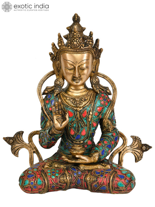10" Crowned Buddha Preaching Dharma Handmade Brass Statue