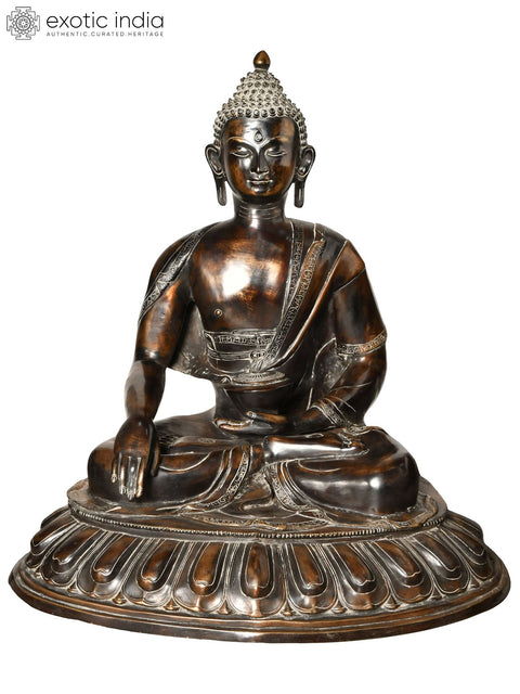 36" Tibetan Buddhist Deity Lord Buddha in Bhumi Sparsha Mudra In Brass | Handmade | Made In India
