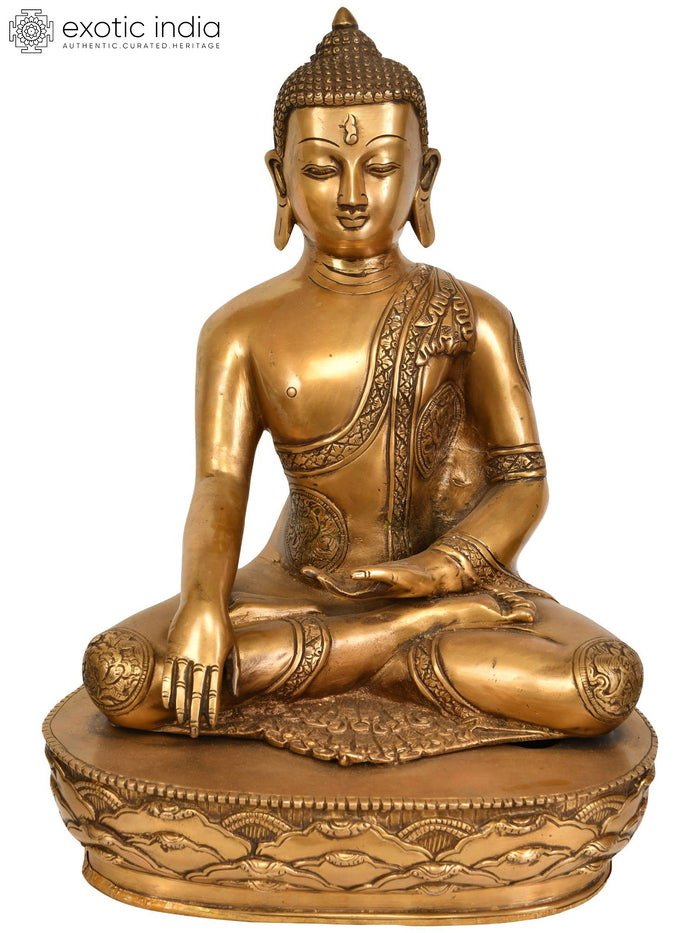 15" Lord Buddha Mara-Vijay Mudra Handmade Brass Statue