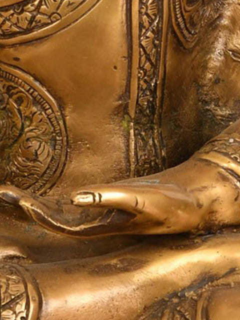 15" Tibetan Buddhist Deity Lord Buddha in Mara-Vijay Mudra In Brass | Handmade | Made In India