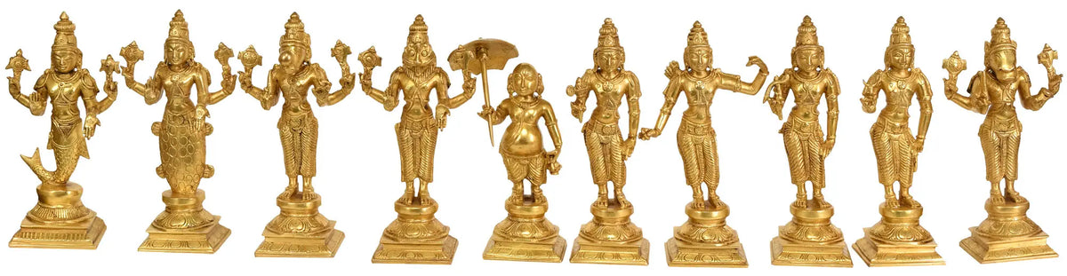 9" Dashavatara (Ten Incarnations of Lord Vishnu) In Brass | Handmade | Made In India