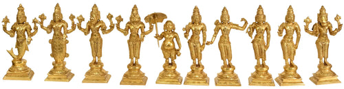 9" Dashavatara Brass Statue - Ten Incarnations of Vishnu Handmade