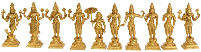 9" Dashavatara (Ten Incarnations of Lord Vishnu) In Brass | Handmade | Made In India